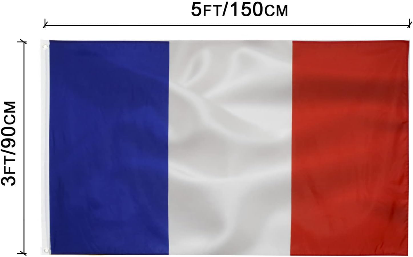 Drapeau francais 90x150cm-drapeau france avec œillets en laiton polyester Couleurs Vives -Pour l'extérieur et l'intérieur