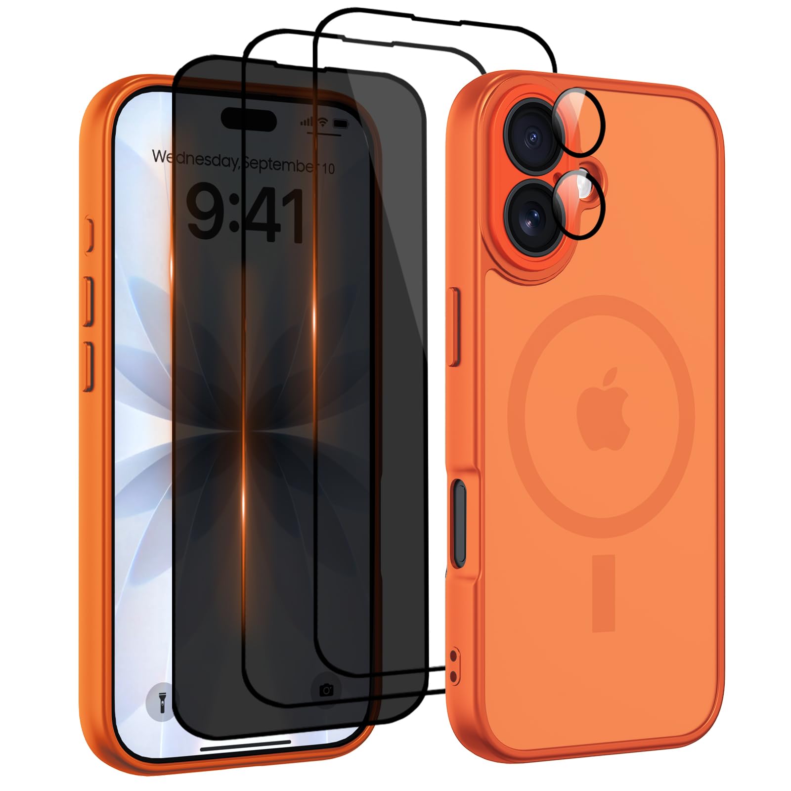 Nupcknn Magnétique Coque pour iPhone 17 Pro Max avec Magsafe et 3 Verre Trempé [HD+HD+Confidentialité][Caméra de Protection complète] Coque Antichoc translucide Mat arrière Anti-Rayures