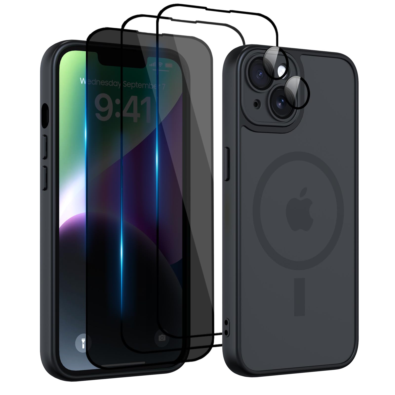 Nupcknn Magnétique Coque pour iPhone 17 Pro Max avec Magsafe et 3 Verre Trempé [HD+HD+Confidentialité][Caméra de Protection complète] Coque Antichoc translucide Mat arrière Anti-Rayures