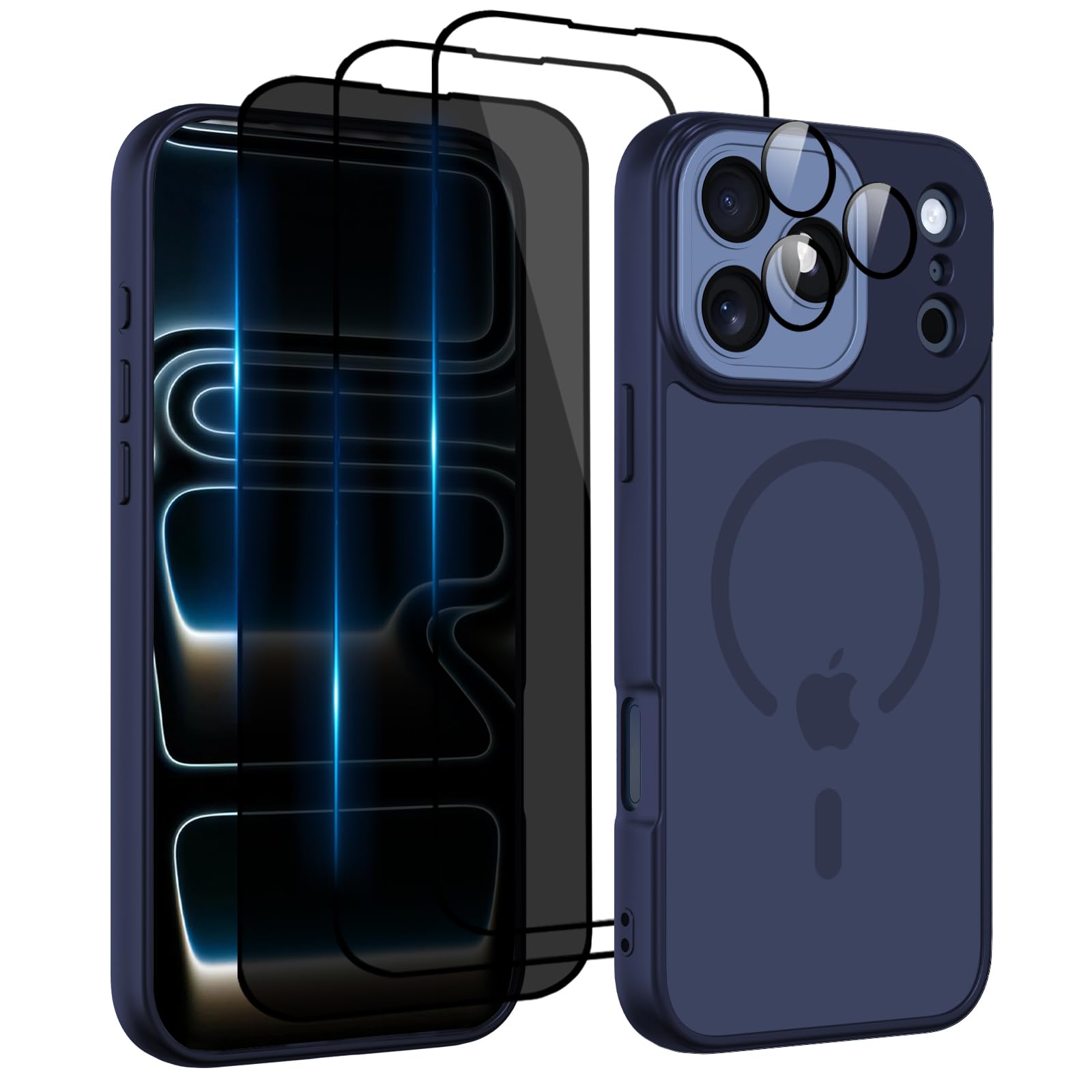 Nupcknn Magnétique Coque pour iPhone 17 Pro Max avec Magsafe et 3 Verre Trempé [HD+HD+Confidentialité][Caméra de Protection complète] Coque Antichoc translucide Mat arrière Anti-Rayures