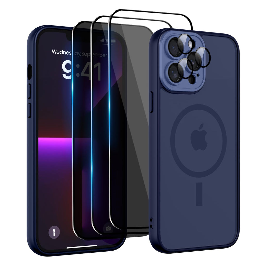 Nupcknn Magnétique Coque pour iPhone 17 Pro Max avec Magsafe et 3 Verre Trempé [HD+HD+Confidentialité][Caméra de Protection complète] Coque Antichoc translucide Mat arrière Anti-Rayures