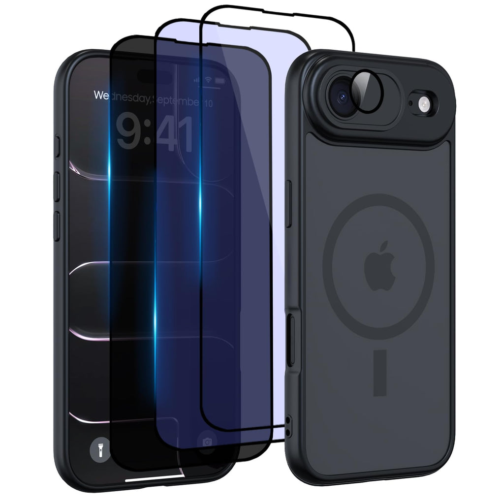 Nupcknn Magnétique Coque pour iPhone 17 Pro Max avec Magsafe et 3 Verre Trempé [HD+HD+Confidentialité][Caméra de Protection complète] Coque Antichoc translucide Mat arrière Anti-Rayures