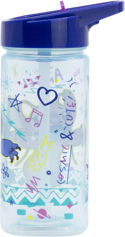 Bouteille d'eau carrée réutilisable avec paille intégrée 510 ml, motif Stitch