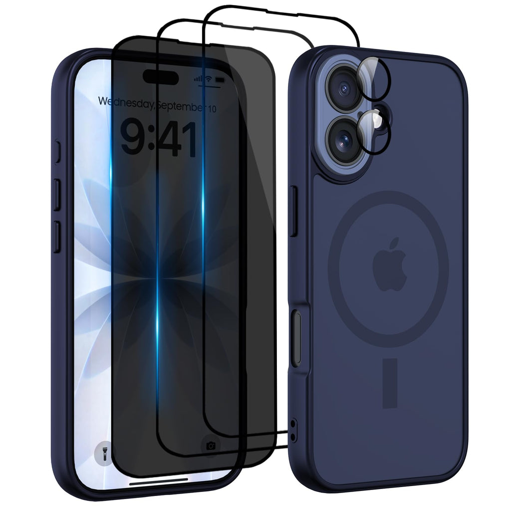 Nupcknn Magnétique Coque pour iPhone 17 Pro Max avec Magsafe et 3 Verre Trempé [HD+HD+Confidentialité][Caméra de Protection complète] Coque Antichoc translucide Mat arrière Anti-Rayures