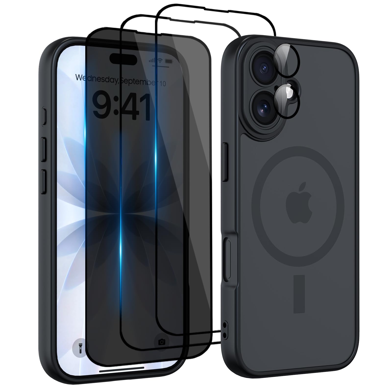 Nupcknn Magnétique Coque pour iPhone 17 Pro Max avec Magsafe et 3 Verre Trempé [HD+HD+Confidentialité][Caméra de Protection complète] Coque Antichoc translucide Mat arrière Anti-Rayures