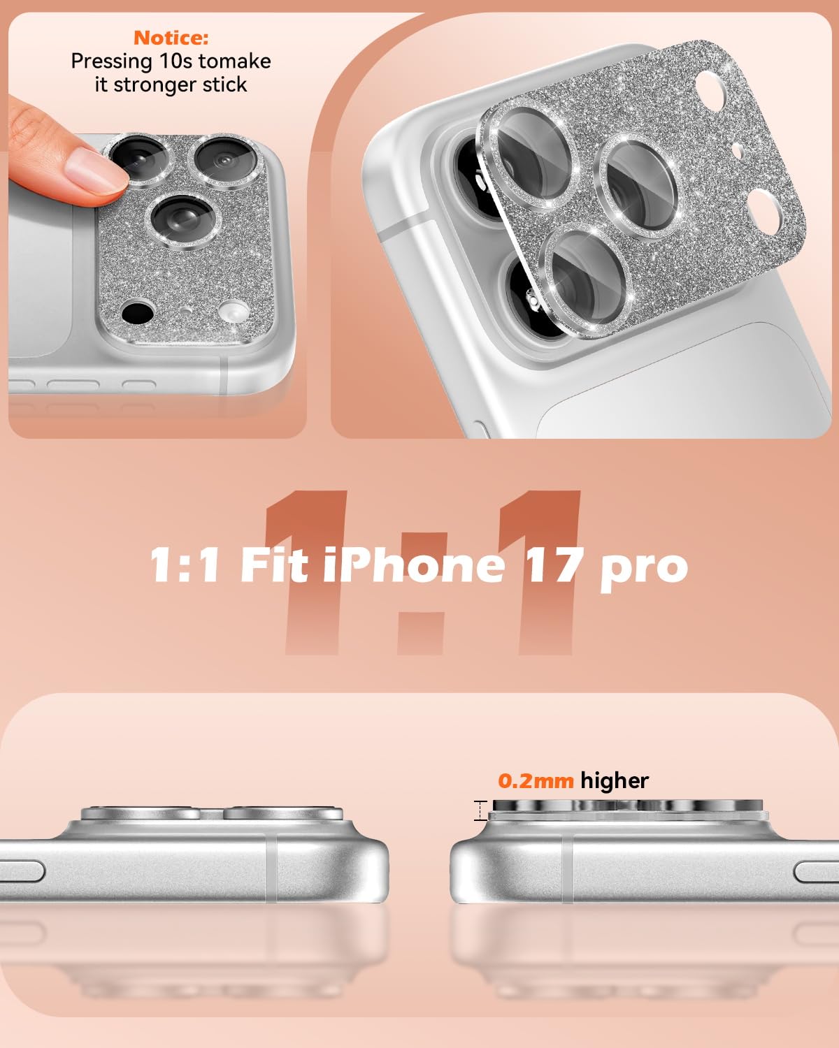 CloudValley Protection Objectif Caméra pour iPhone 17 Pro Max, 1:1 Invisible Ajustement Parfait, [AR+AF] Verre Trempé HD Clair, Cas de Téléphone Compatible, Facile à Installer, Argenté