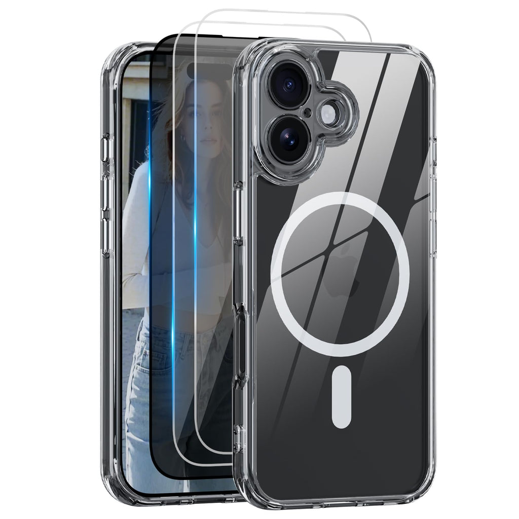 Nupcknn Magnétique Coque pour iPhone 17 Pro Max avec Magsafe et 3 Verre Trempé [HD+HD+Confidentialité][Caméra de Protection complète] Coque Antichoc translucide Mat arrière Anti-Rayures