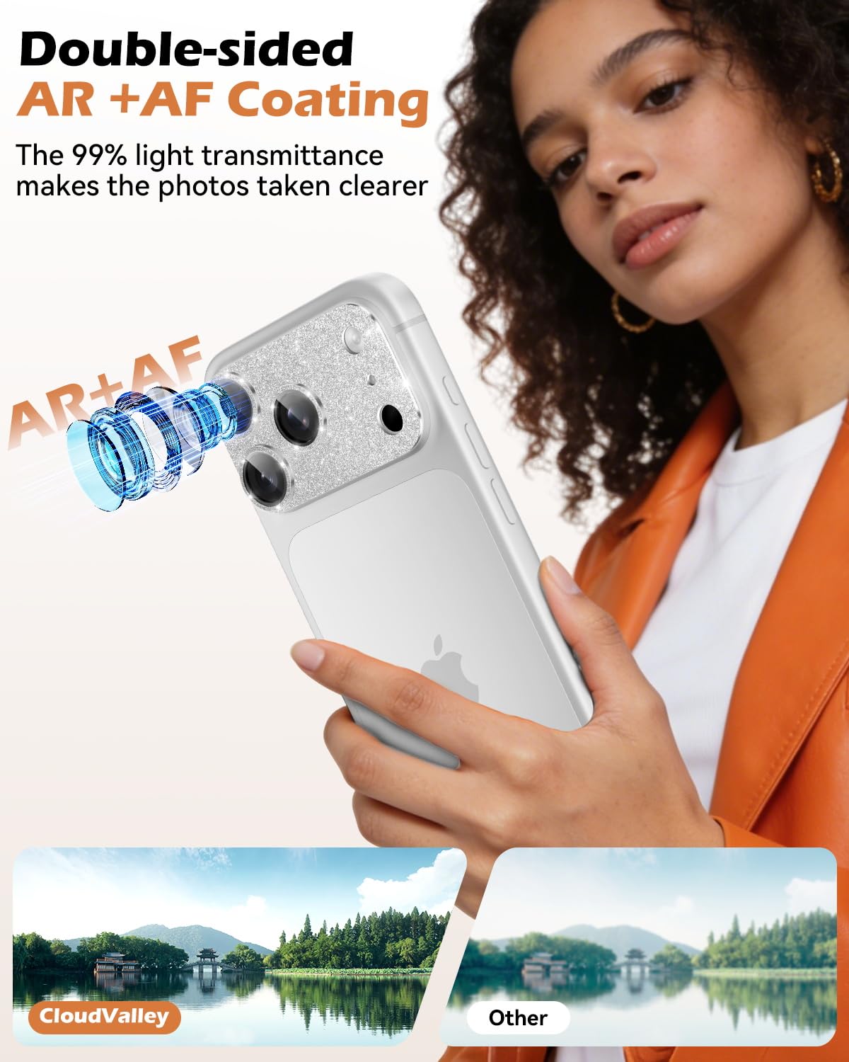 CloudValley Protection Objectif Caméra pour iPhone 17 Pro Max, 1:1 Invisible Ajustement Parfait, [AR+AF] Verre Trempé HD Clair, Cas de Téléphone Compatible, Facile à Installer, Argenté