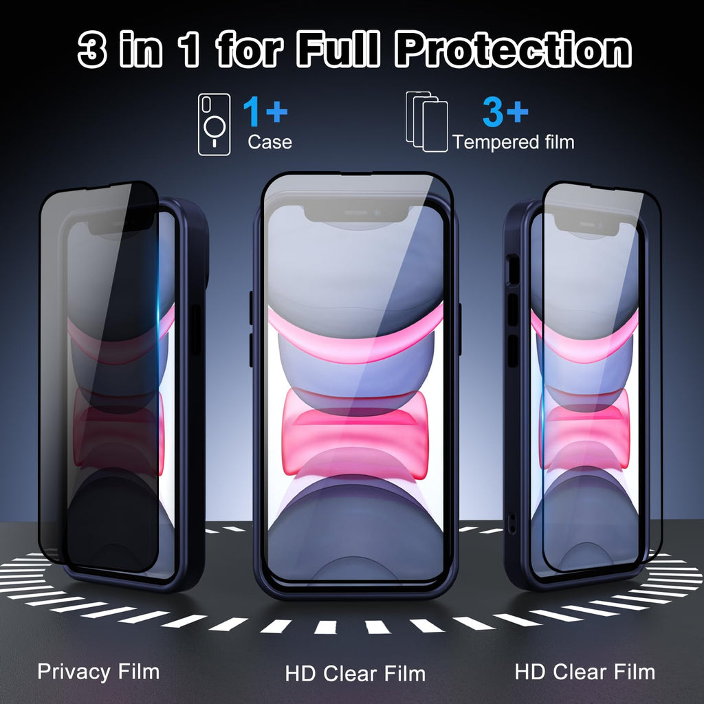 Nupcknn Magnétique Coque pour iPhone 17 Pro Max avec Magsafe et 3 Verre Trempé [HD+HD+Confidentialité][Caméra de Protection complète] Coque Antichoc translucide Mat arrière Anti-Rayures