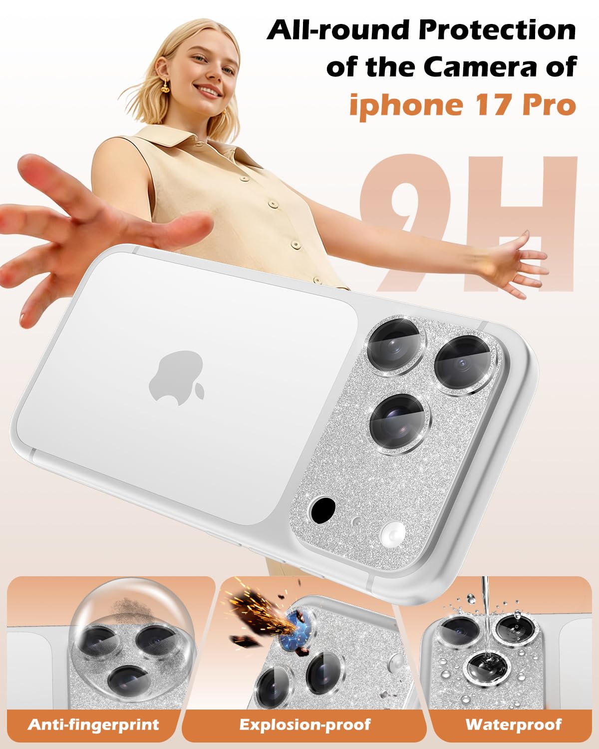 CloudValley Protection Objectif Caméra pour iPhone 17 Pro Max, 1:1 Invisible Ajustement Parfait, [AR+AF] Verre Trempé HD Clair, Cas de Téléphone Compatible, Facile à Installer, Argenté