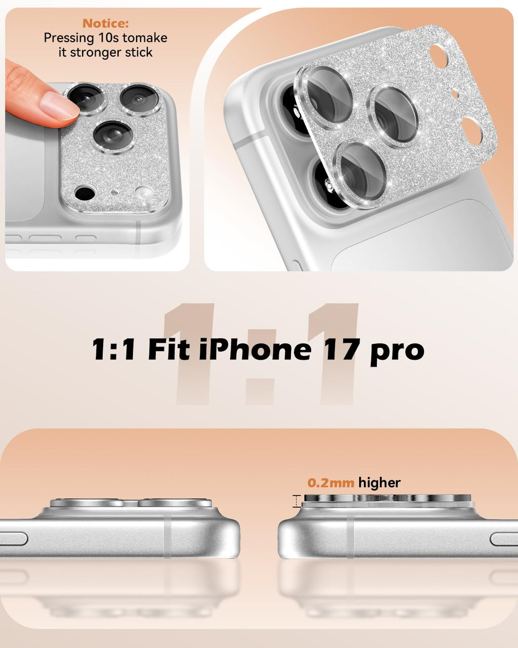 CloudValley Protection Objectif Caméra pour iPhone 17 Pro Max, 1:1 Invisible Ajustement Parfait, [AR+AF] Verre Trempé HD Clair, Cas de Téléphone Compatible, Facile à Installer, Argenté