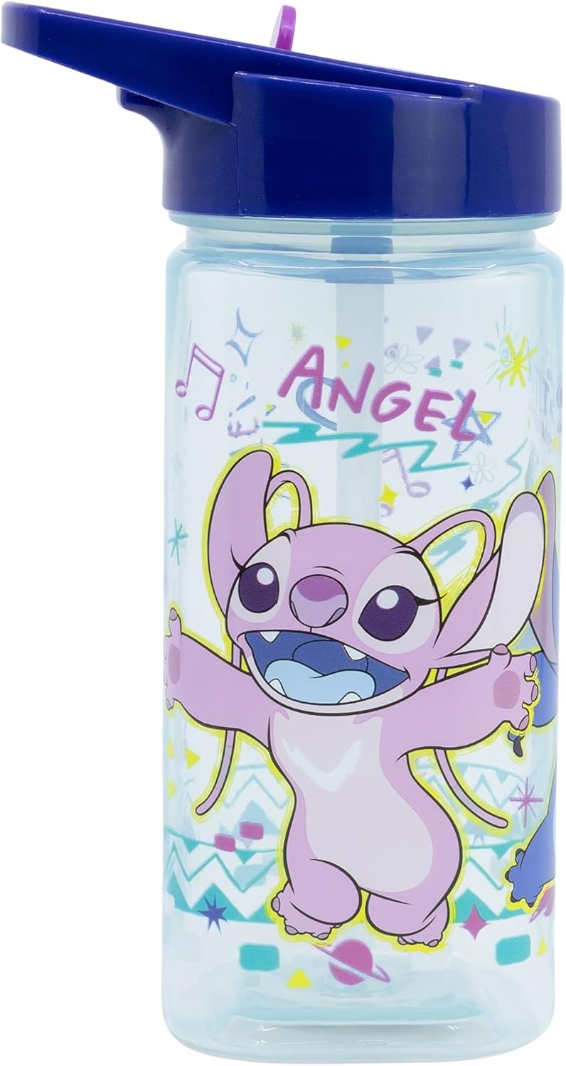 Bouteille d'eau carrée réutilisable avec paille intégrée 510 ml, motif Stitch
