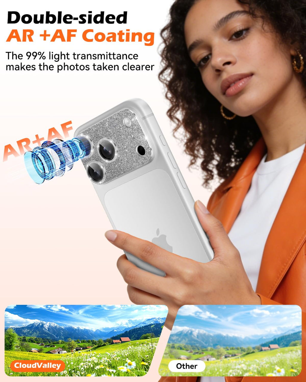 CloudValley Protection Objectif Caméra pour iPhone 17 Pro Max, 1:1 Invisible Ajustement Parfait, [AR+AF] Verre Trempé HD Clair, Cas de Téléphone Compatible, Facile à Installer, Argenté
