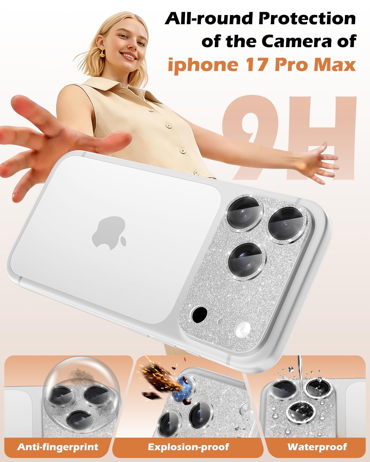 CloudValley Protection Objectif Caméra pour iPhone 17 Pro Max, 1:1 Invisible Ajustement Parfait, [AR+AF] Verre Trempé HD Clair, Cas de Téléphone Compatible, Facile à Installer, Argenté