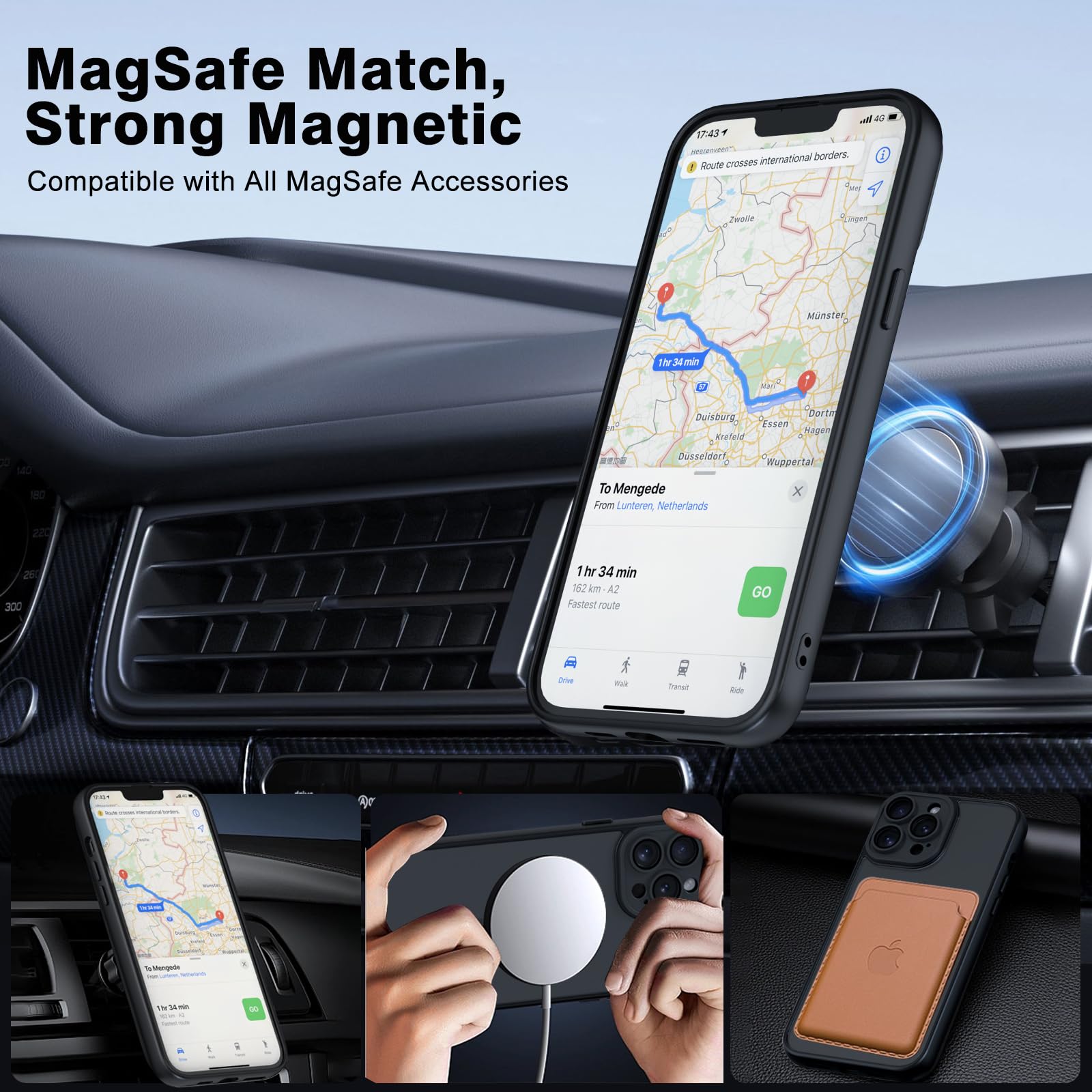 Nupcknn Magnétique Coque pour iPhone 17 Pro Max avec Magsafe et 3 Verre Trempé [HD+HD+Confidentialité][Caméra de Protection complète] Coque Antichoc translucide Mat arrière Anti-Rayures