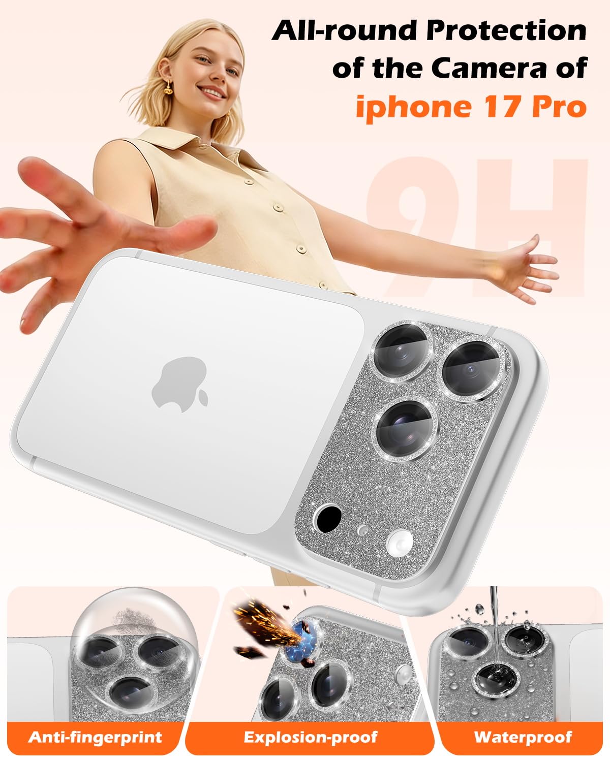 CloudValley Protection Objectif Caméra pour iPhone 17 Pro Max, 1:1 Invisible Ajustement Parfait, [AR+AF] Verre Trempé HD Clair, Cas de Téléphone Compatible, Facile à Installer, Argenté
