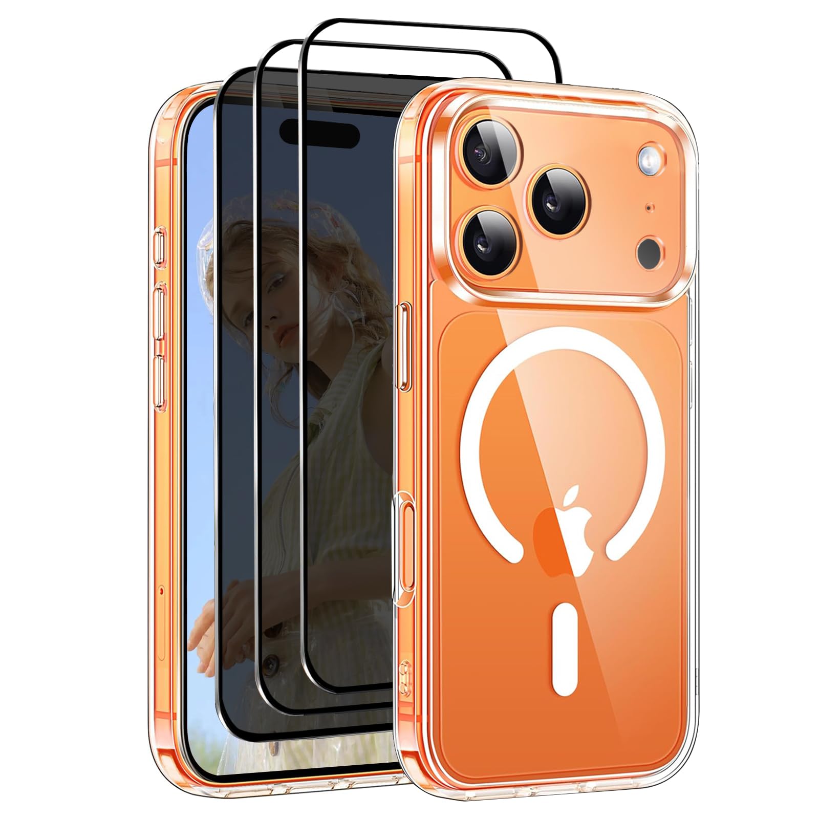 Nupcknn Magnétique Coque pour iPhone 17 Pro Max avec Magsafe et 3 Verre Trempé [HD+HD+Confidentialité][Caméra de Protection complète] Coque Antichoc translucide Mat arrière Anti-Rayures