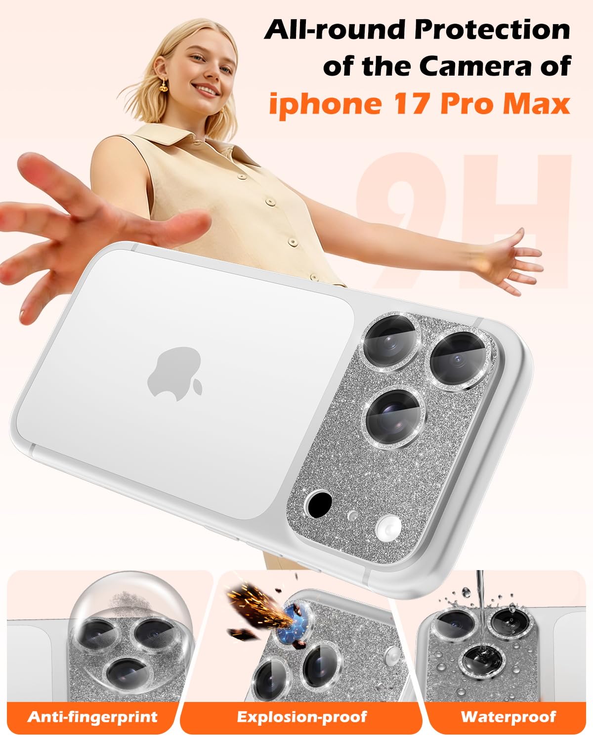 CloudValley Protection Objectif Caméra pour iPhone 17 Pro Max, 1:1 Invisible Ajustement Parfait, [AR+AF] Verre Trempé HD Clair, Cas de Téléphone Compatible, Facile à Installer, Argenté