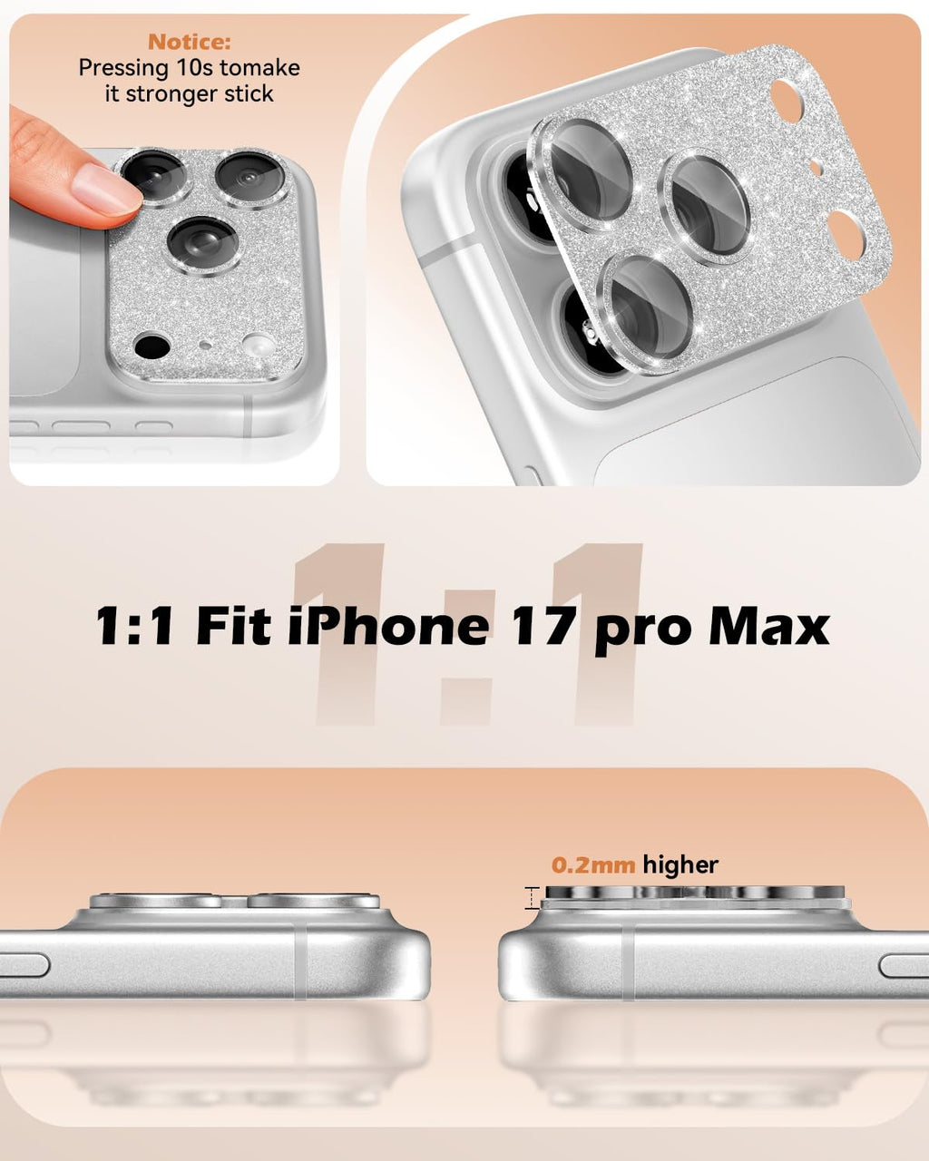 CloudValley Protection Objectif Caméra pour iPhone 17 Pro Max, 1:1 Invisible Ajustement Parfait, [AR+AF] Verre Trempé HD Clair, Cas de Téléphone Compatible, Facile à Installer, Argenté