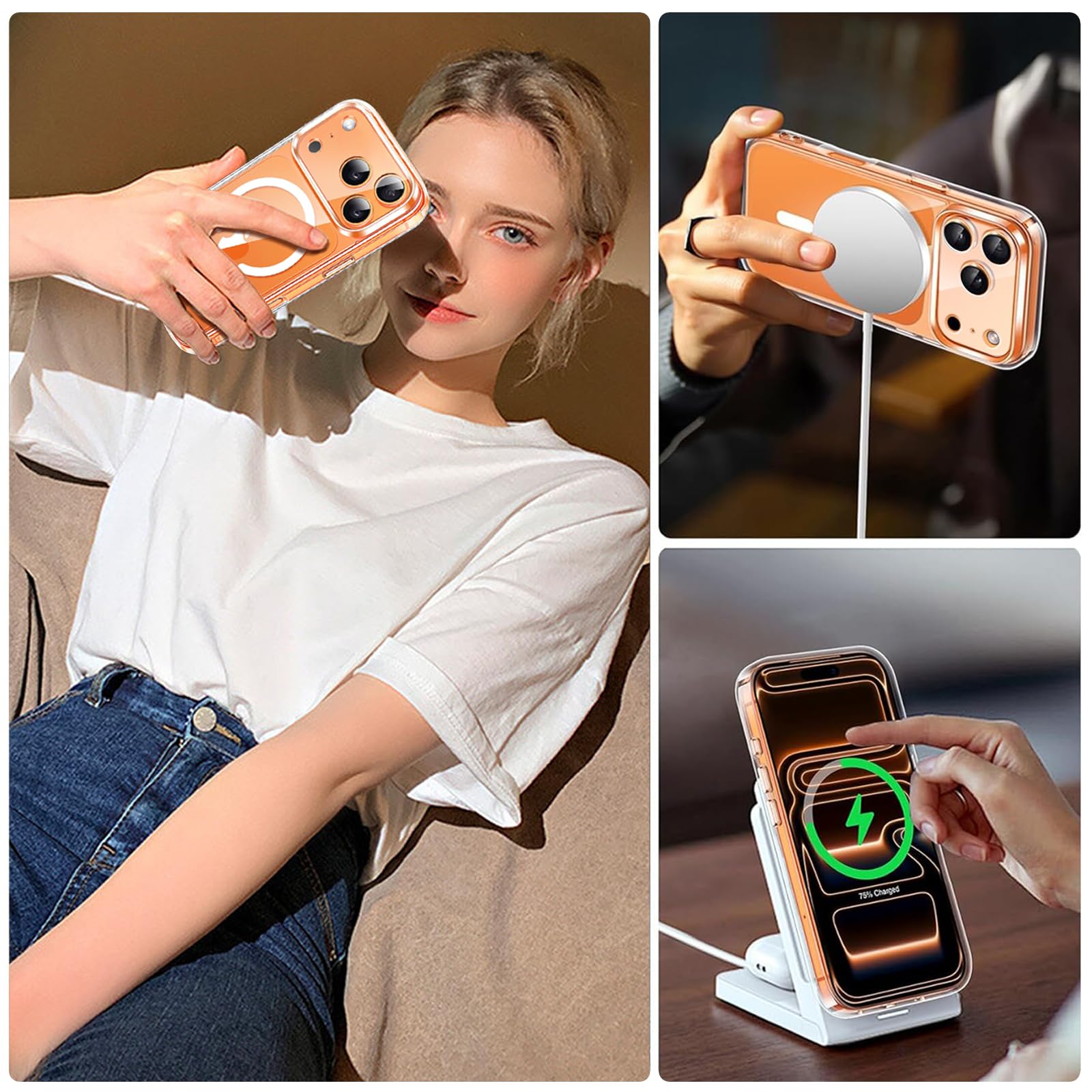 Nupcknn Magnétique Coque pour iPhone 17 Pro Max avec Magsafe et 3 Verre Trempé [HD+HD+Confidentialité][Caméra de Protection complète] Coque Antichoc translucide Mat arrière Anti-Rayures