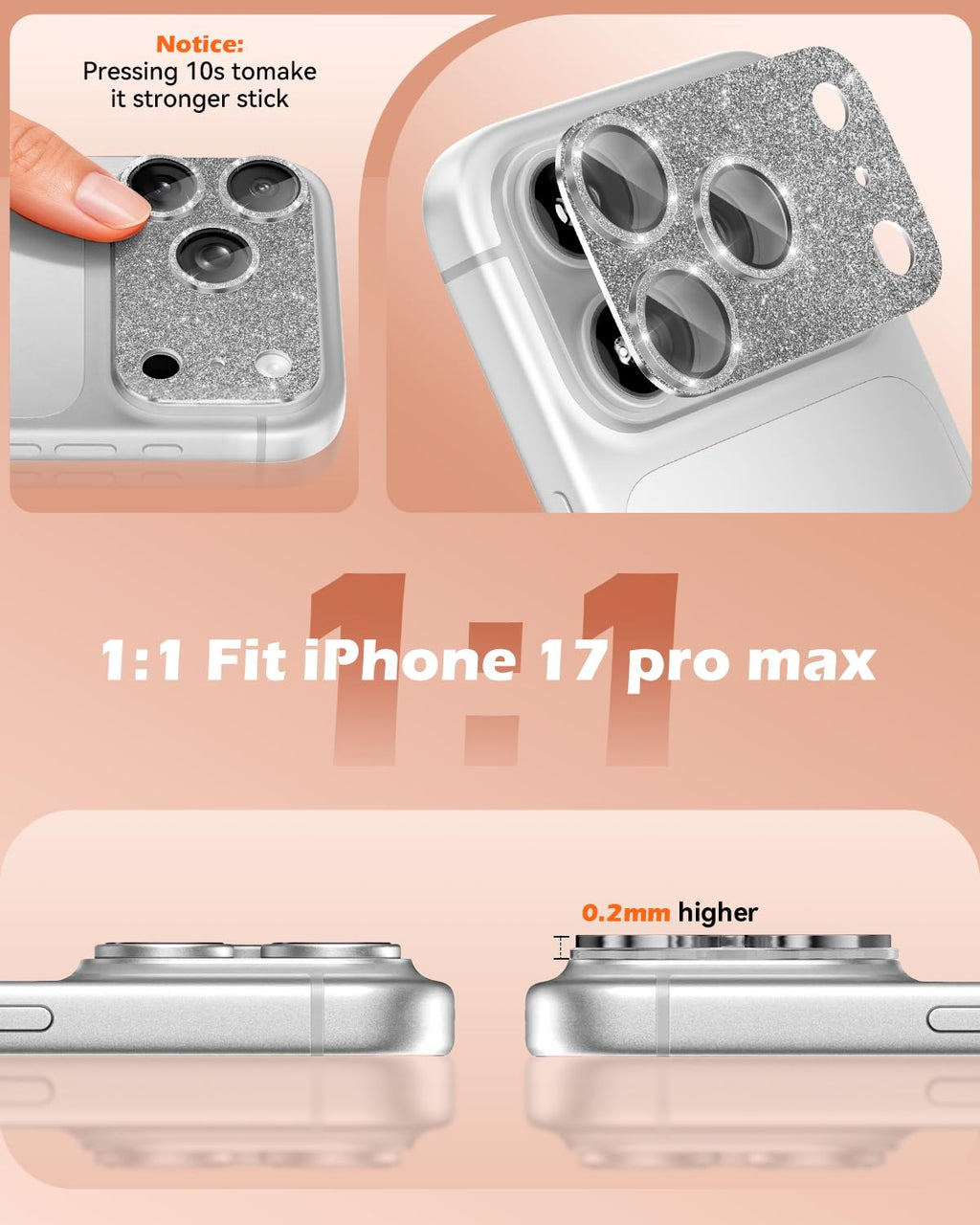 CloudValley Protection Objectif Caméra pour iPhone 17 Pro Max, 1:1 Invisible Ajustement Parfait, [AR+AF] Verre Trempé HD Clair, Cas de Téléphone Compatible, Facile à Installer, Argenté