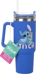 Paladone Tasse de voyage isotherme Disney Stitch avec paille bleue, 900 ml, Produit sous licence officielle avec poignée pour thé glacé ou café