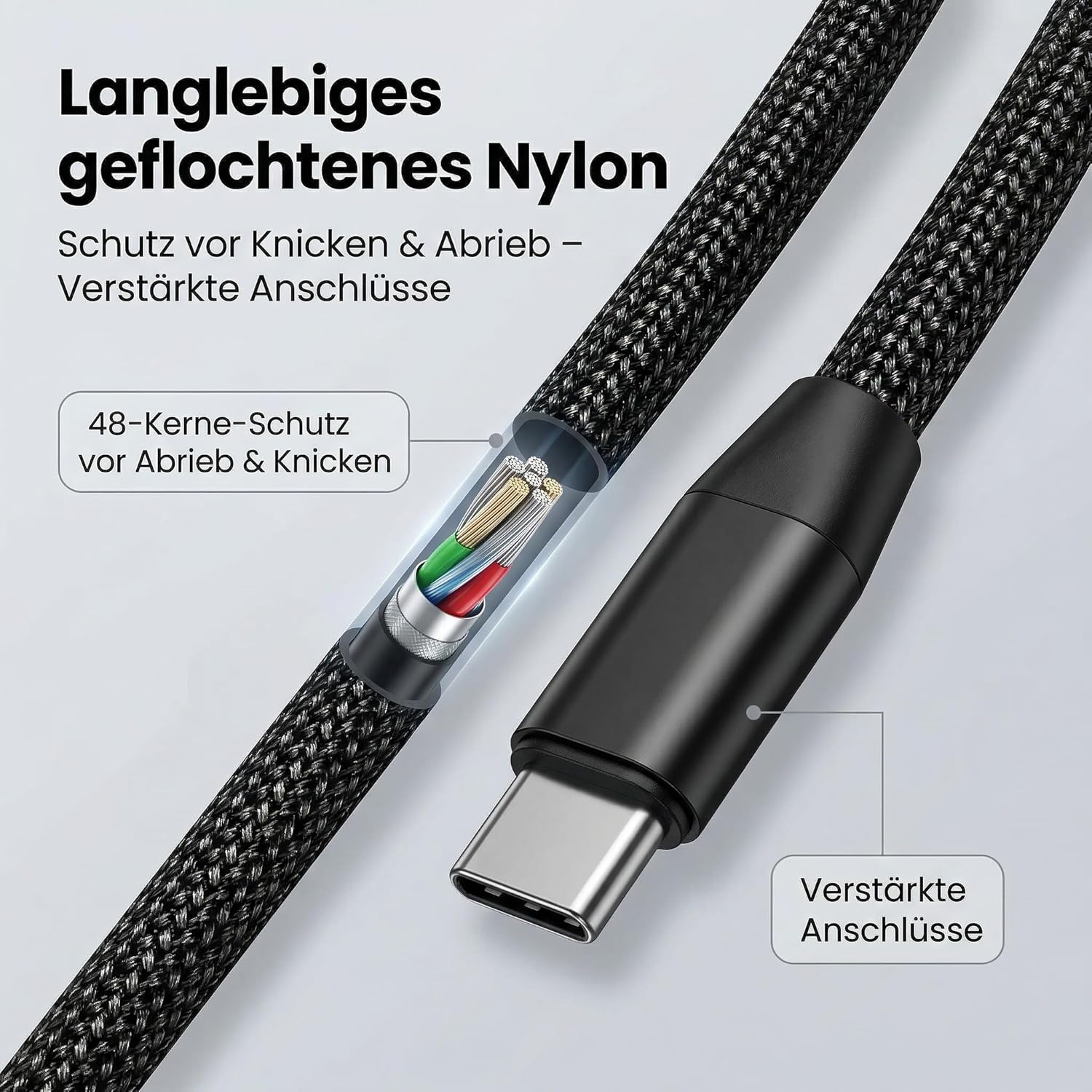 Chargeur Plat et Chargeur Telephone, Cable USB C Charge Rapide avec Usage Mains Libres, Câble 2-en-1 avec Support Intégré, 240W Compatible avec Smartphones, 1,5 M Noir (Version sans Accessoires)
